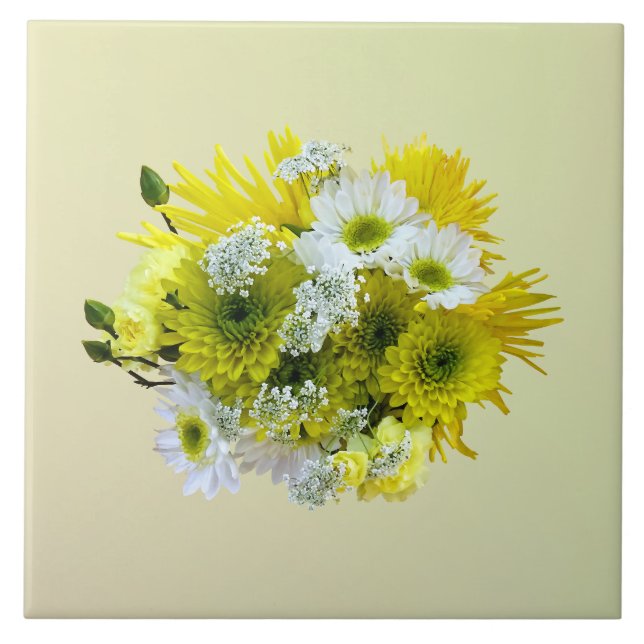 Daisies, Mums and Queen Anne's Lace Bouquet Tile (Front)
