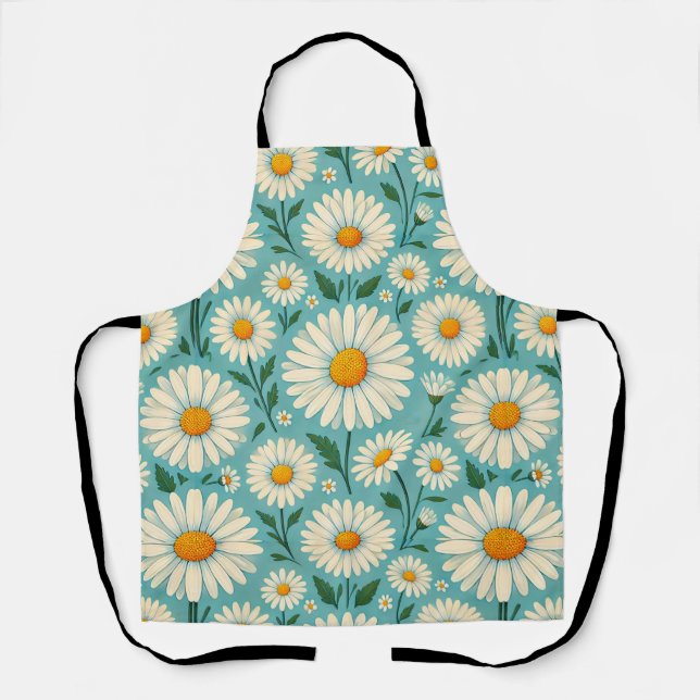 Daisies on a Soft Blue Background Apron (Front)