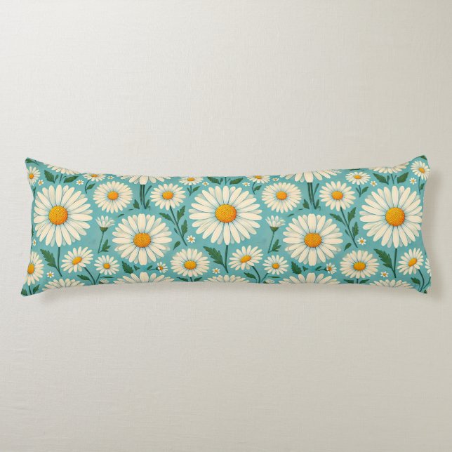 Daisies on a Soft Blue Background Body Cushion (Front)