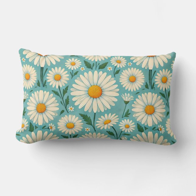 Daisies on a Soft Blue Background Lumbar Cushion (Front)