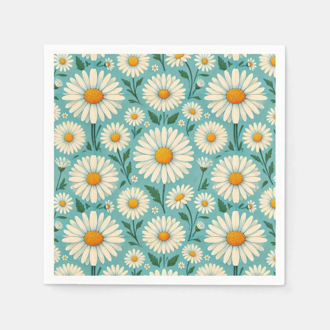 Daisies on a Soft Blue Background Napkin (Front)