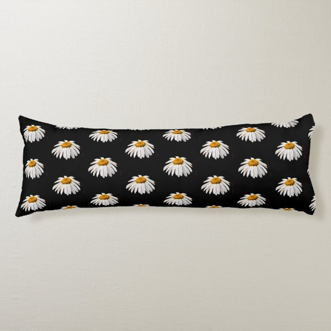 Daisies on black body cushion (Front)