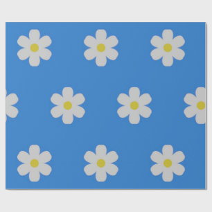 Daisies on Blue Background Wrapping Paper