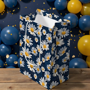Daisies on Blue Denim Birthday  Medium Gift Bag