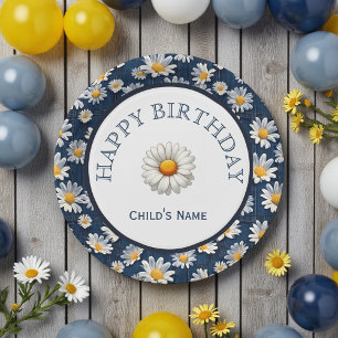 Daisies on Blue Denim Birthday  Paper Plate