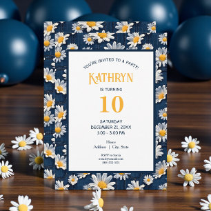 Daisies on Blue Denim Birthday Party Invitation
