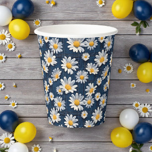 Daisies on Blue Denim Birthday Party Paper Cups