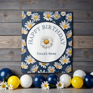 Daisies on Blue Denim Birthday Tapestry