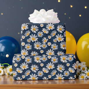 Daisies on Blue Denim Birthday  Wrapping Paper