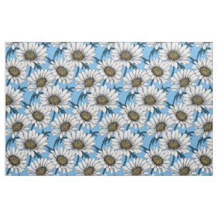 Daisies on blue fabric