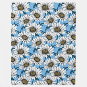 Daisies on blue fleece blanket