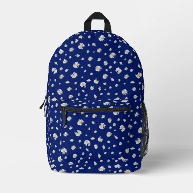 Daisies On Blue KiniArt Printed Backpack (Front)