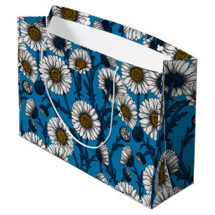Daisies on blue large gift bag