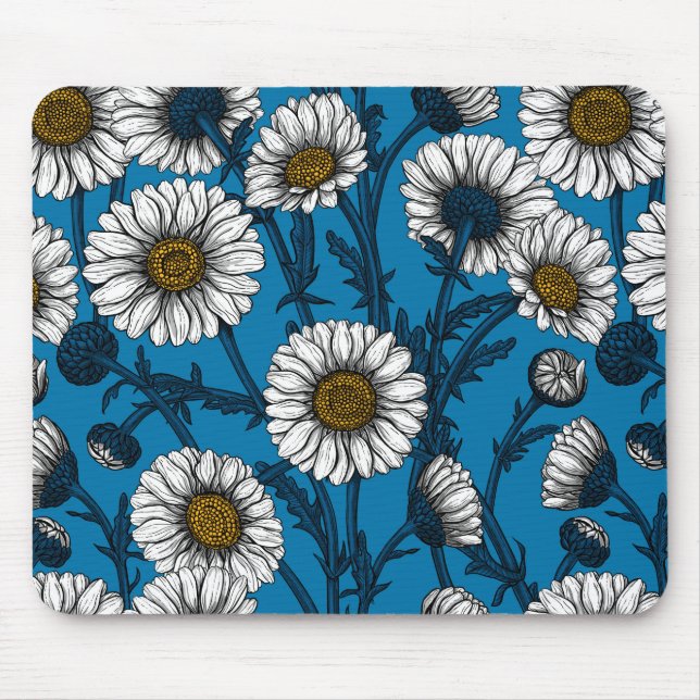 Daisies on blue mouse pad (Front)