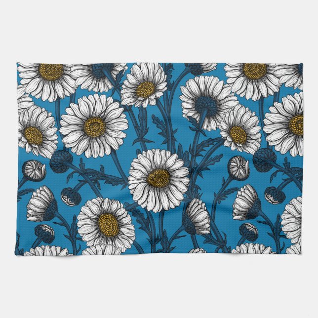 Daisies on blue tea towel (Horizontal)