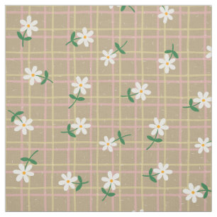 Daisies on Brown Plaid (medium scale) Fabric