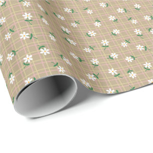 Daisies on Brown Plaid (small scale) Wrapping Paper