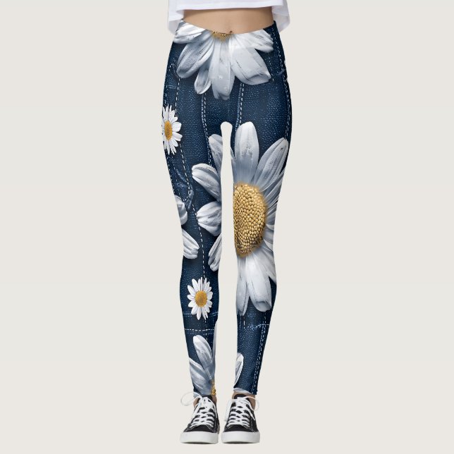 Daisies on Denim Leggings (Front)