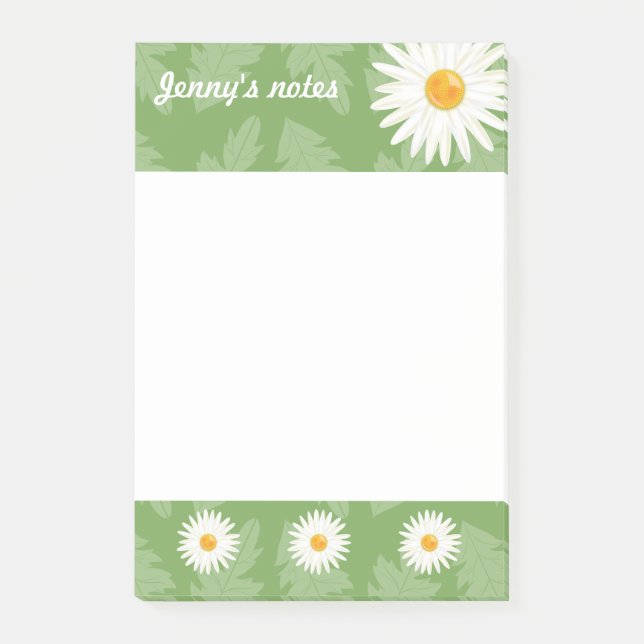 Daisies On Green With Custom Title Post-it Notes (Front)