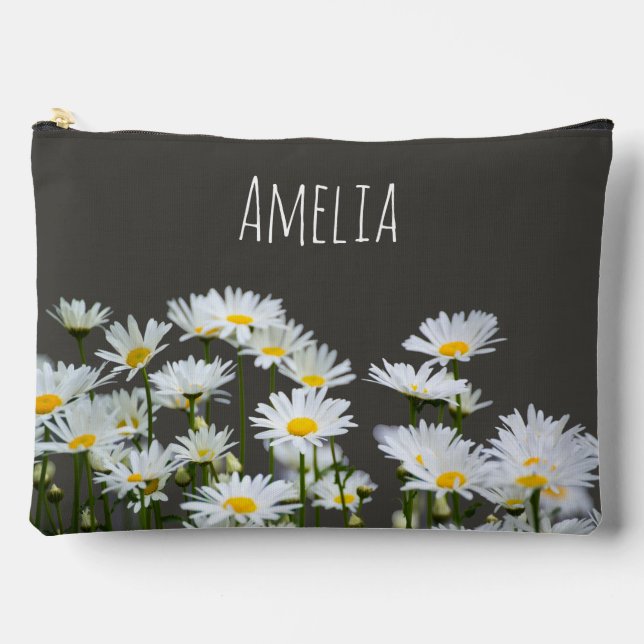 Daisies on Grey Personalised Accessory Pouch (Front)