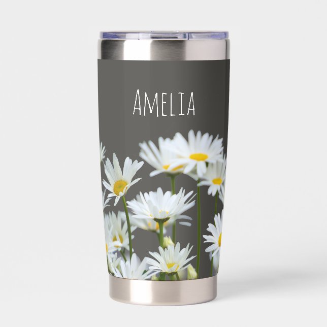 Daisies on Grey Personalised Insulated Tumbler (Front)