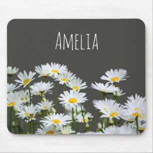 Daisies on Grey Personalised Mouse Pad