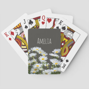 Daisies on Grey Personalised Playing Cards