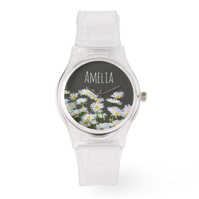 Daisies on Grey Personalised Watch (Front)