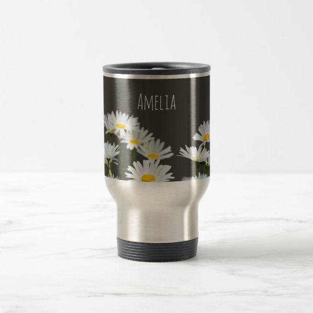 Daisies on Grey Travel Mug (Center)