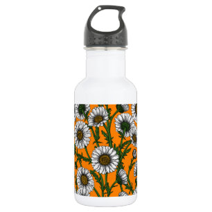 Daisies on orange 532 ml water bottle