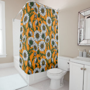 Daisies on orange shower curtain