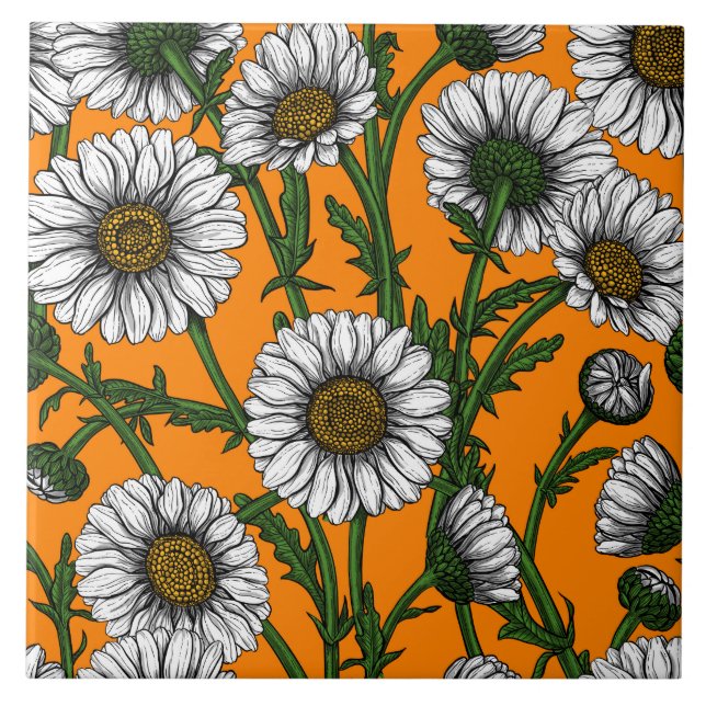 Daisies on orange tile (Front)