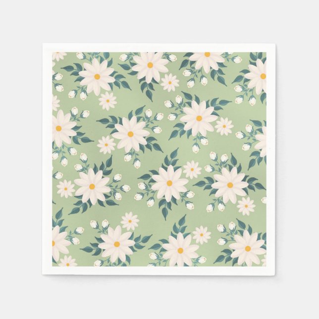 Daisies on Pastel Green Background Napkin (Front)