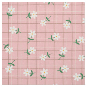 Daisies on Pink Plaid (medium scale) Fabric