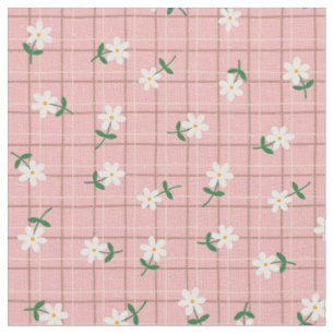 Daisies on Pink Plaid (small scale) Fabric