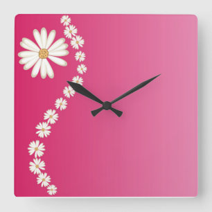 Daisies on Pink Square Wall Clock