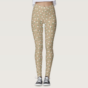Daisies on Plaid (small scale) Brown Leggings