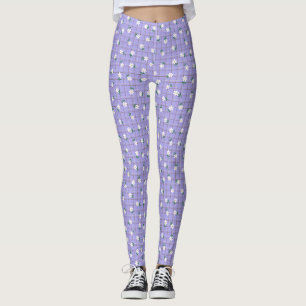 Daisies on Plaid (small scale) Purple Leggings