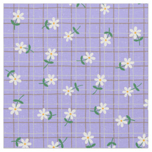 Daisies on Purple Plaid (small scale) Fabric