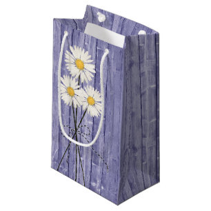 Daisies On Purple Wood Small Gift Bag