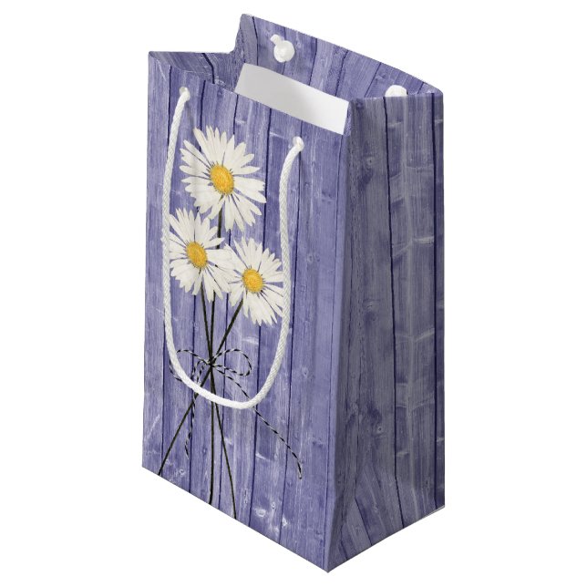 Daisies On Purple Wood Small Gift Bag (Front Angled)