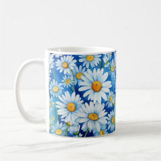 Daisies on the blue coffee mug