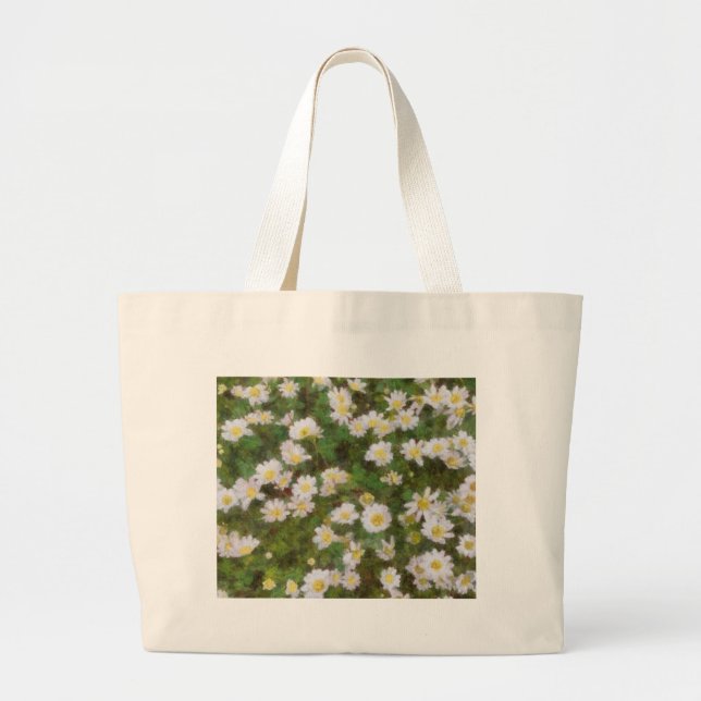 Daisies Painted In An Impressionist Style Large Tote Bag (Front)