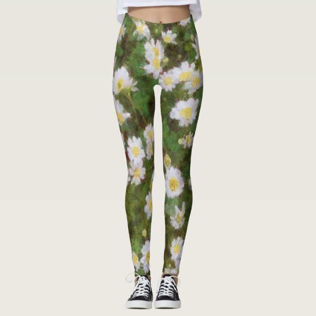 Daisies Painted In An Impressionist Style Leggings (Front)