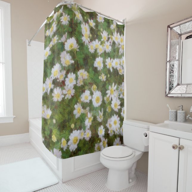 Daisies Painted In An Impressionist Style Shower Curtain (In Situ)