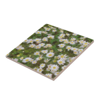 Daisies Painted In An Impressionist Style Tile