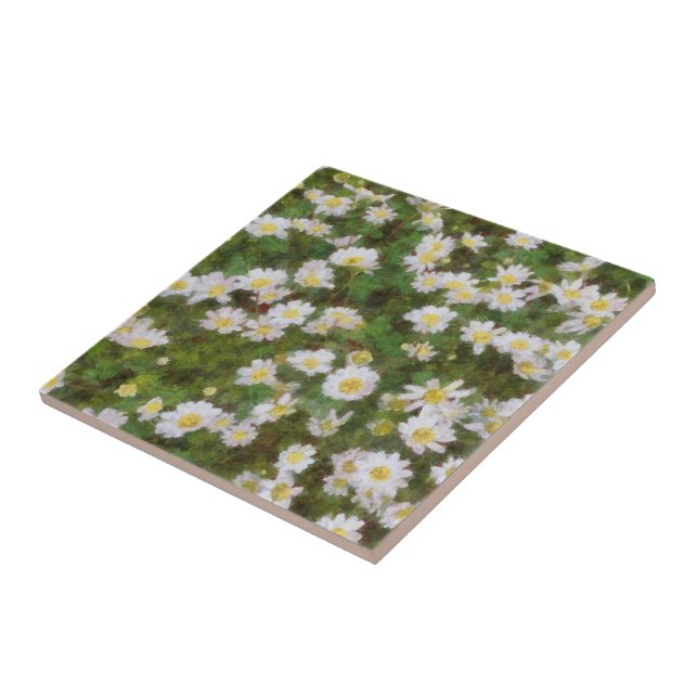 Daisies Painted In An Impressionist Style Tile (Side)