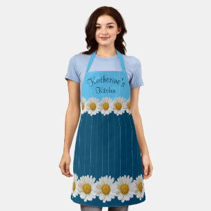 Daisies Personalized Floral Blue Apron