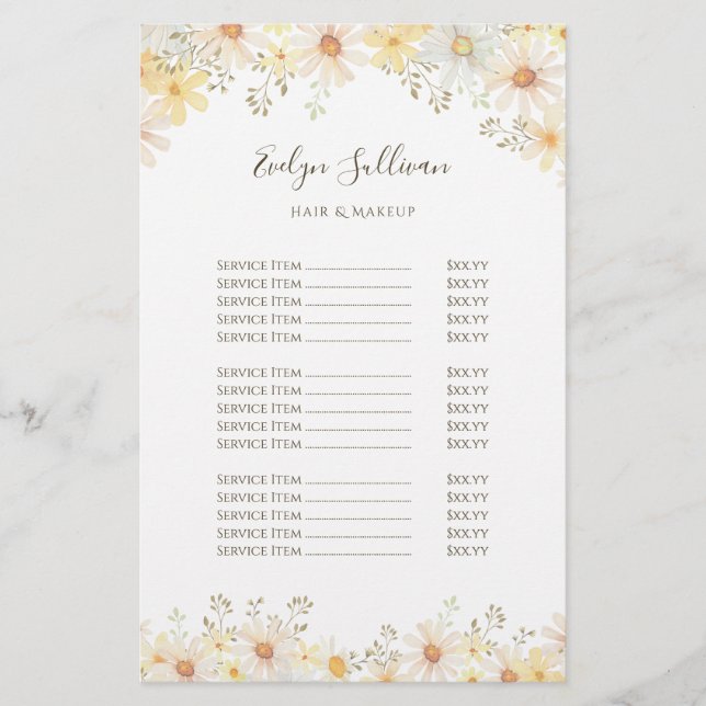 Daisies price list flyer (Front)