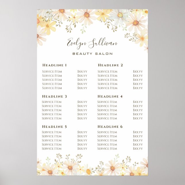 Daisies price list poster (Front)